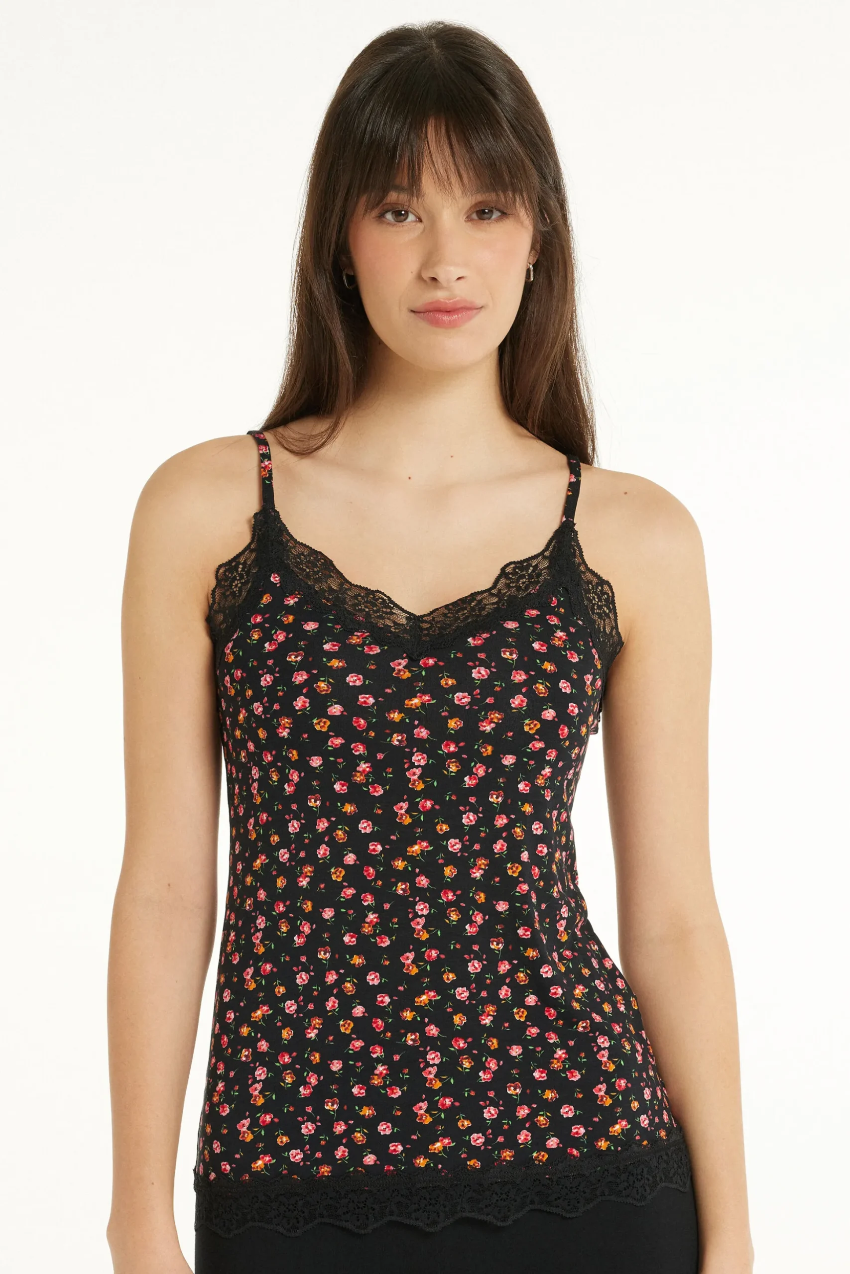 V Neck Tank Top With Lace Insert - Tank Tops - Women | Tezenis