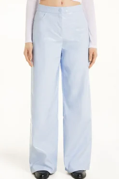 Vinyl Effect Full Length Straight Leg Pants - Pants - Women | Tezenis