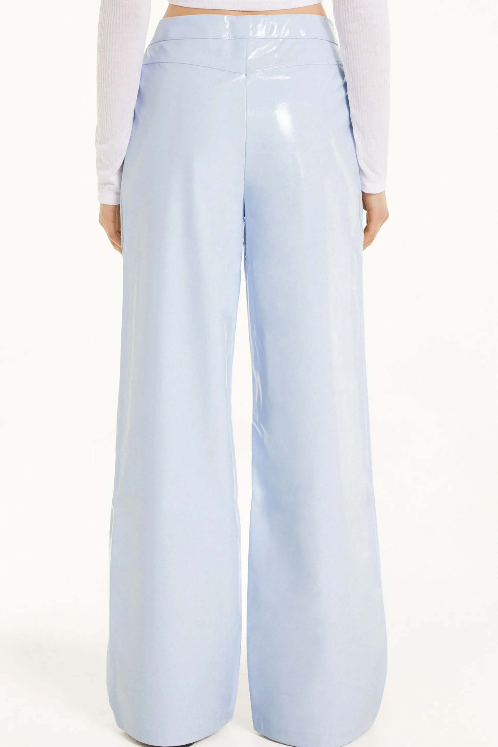 Vinyl Effect Full Length Straight Leg Pants - Pants - Women | Tezenis