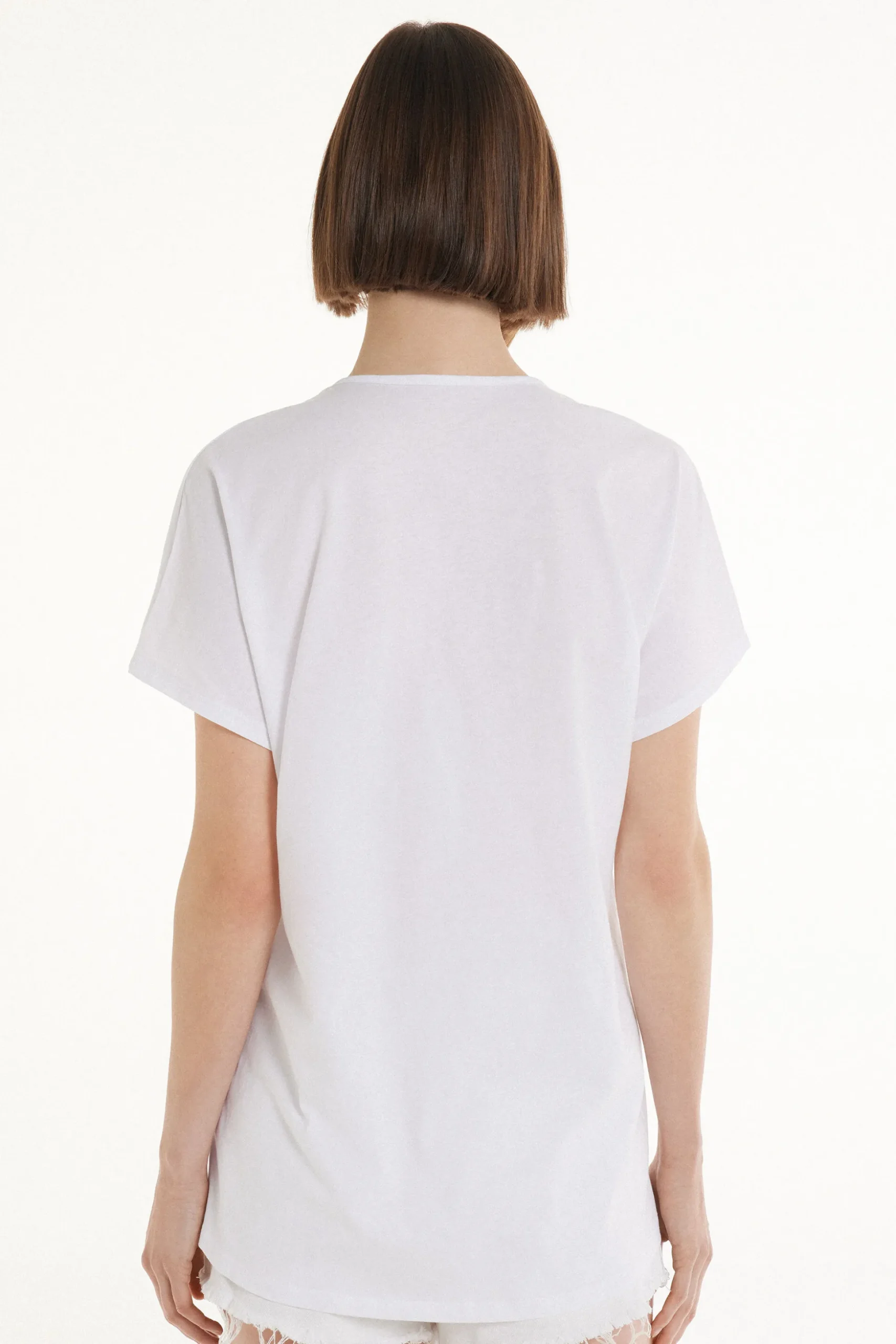 V-Neck Cotton T-Shirt With Dart - Short-Sleeved Tops - Women | Tezenis