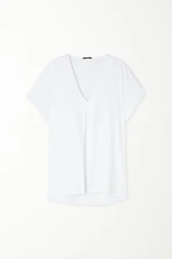 V-Neck Cotton T-Shirt With Dart - Short-Sleeved Tops - Women | Tezenis