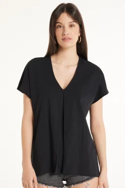 V-Neck Cotton T-Shirt With Dart - Short-Sleeved Tops - Women | Tezenis