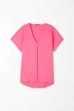 V-Neck Cotton T-Shirt With Dart - Short-Sleeved Tops - Women | Tezenis