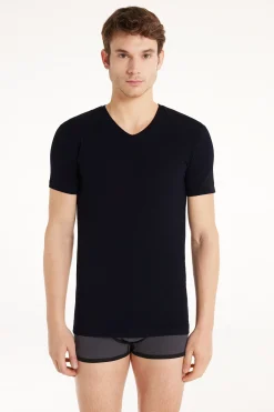 V-Neck Stretch-Cotton T-Shirt - T-Shirts - Men | Tezenis