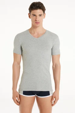V-Neck Stretch-Cotton T-Shirt - T-Shirts - Men | Tezenis