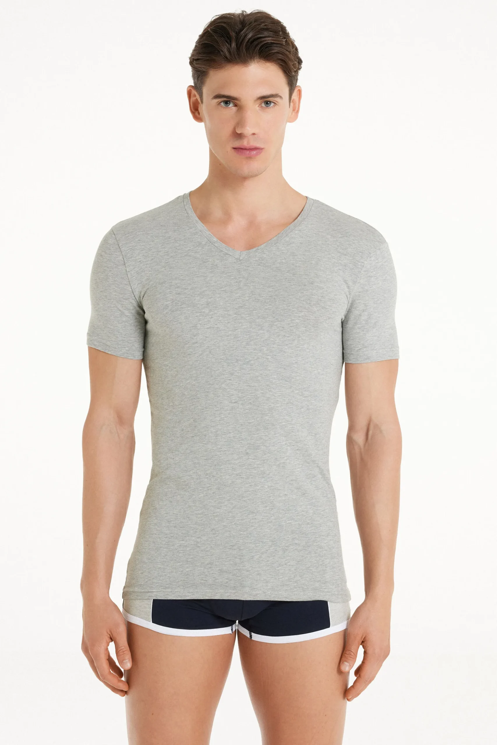 V-Neck Stretch-Cotton T-Shirt - T-Shirts - Men | Tezenis