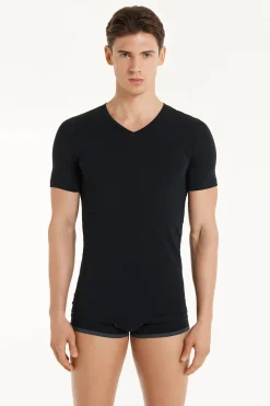 V-Neck Stretch-Cotton T-Shirt - T-Shirts - Men | Tezenis
