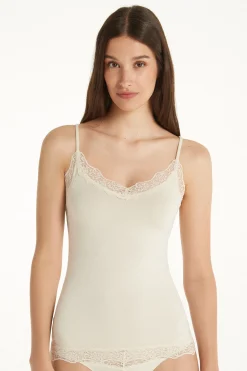 V-Neck Viscose Camisole With Lace - Tank Tops - Women | Tezenis