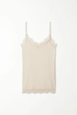 V-Neck Viscose Camisole With Lace - Tank Tops - Women | Tezenis
