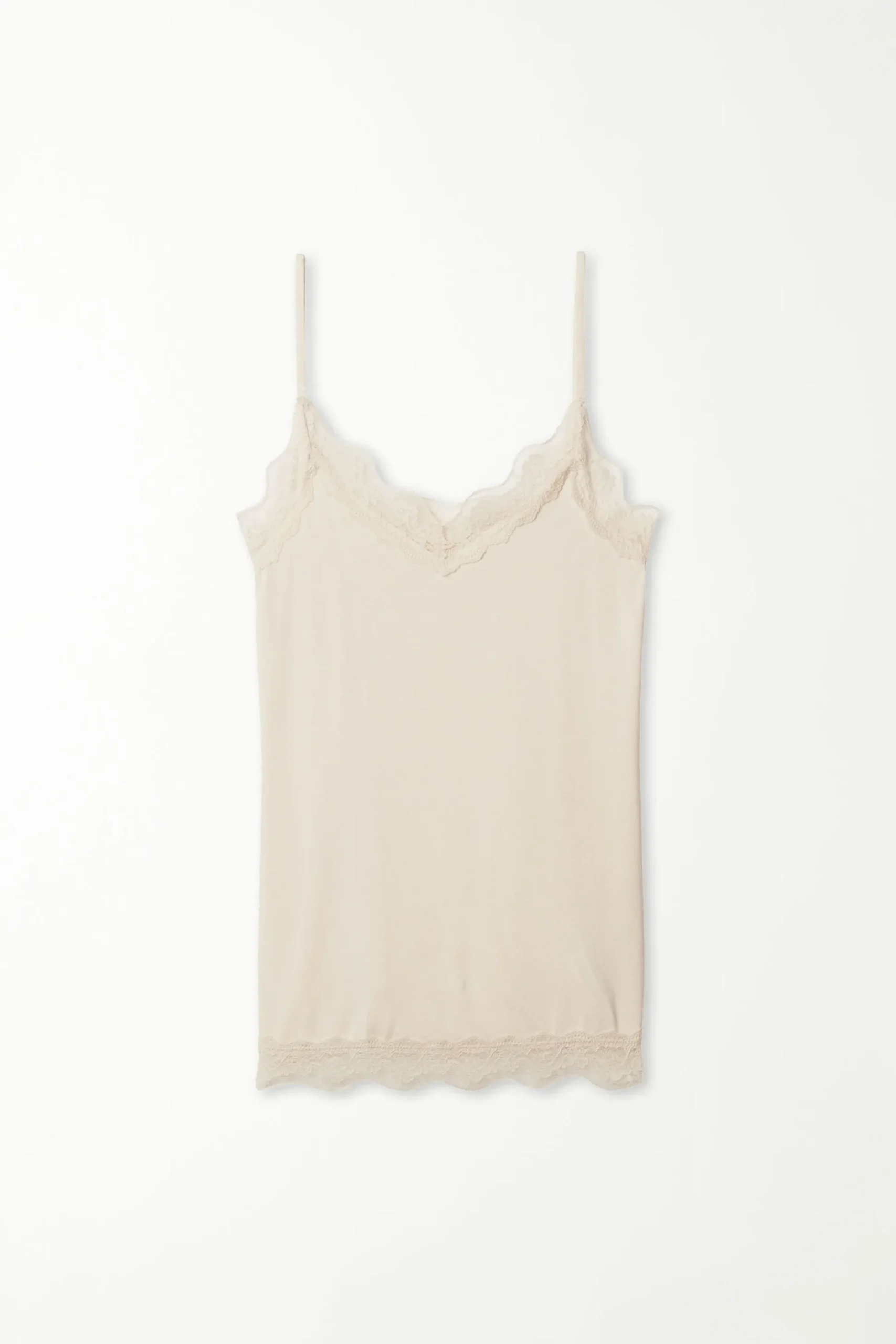 V-Neck Viscose Camisole With Lace - Tank Tops - Women | Tezenis