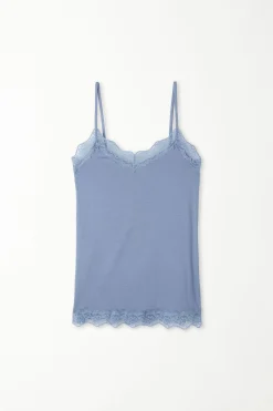 V-Neck Viscose Camisole With Lace - Tank Tops - Women | Tezenis