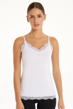 V-Neck Viscose Camisole With Lace - Tank Tops - Women | Tezenis