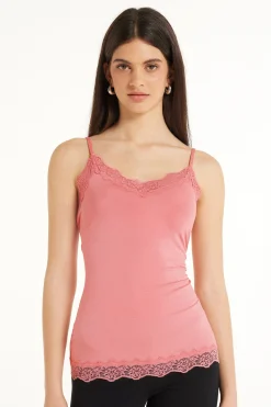 V-Neck Viscose Camisole With Lace - Tank Tops - Women | Tezenis