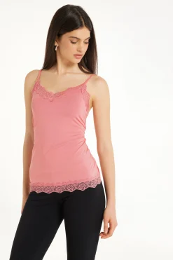 V-Neck Viscose Camisole With Lace - Tank Tops - Women | Tezenis