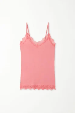 V-Neck Viscose Camisole With Lace - Tank Tops - Women | Tezenis