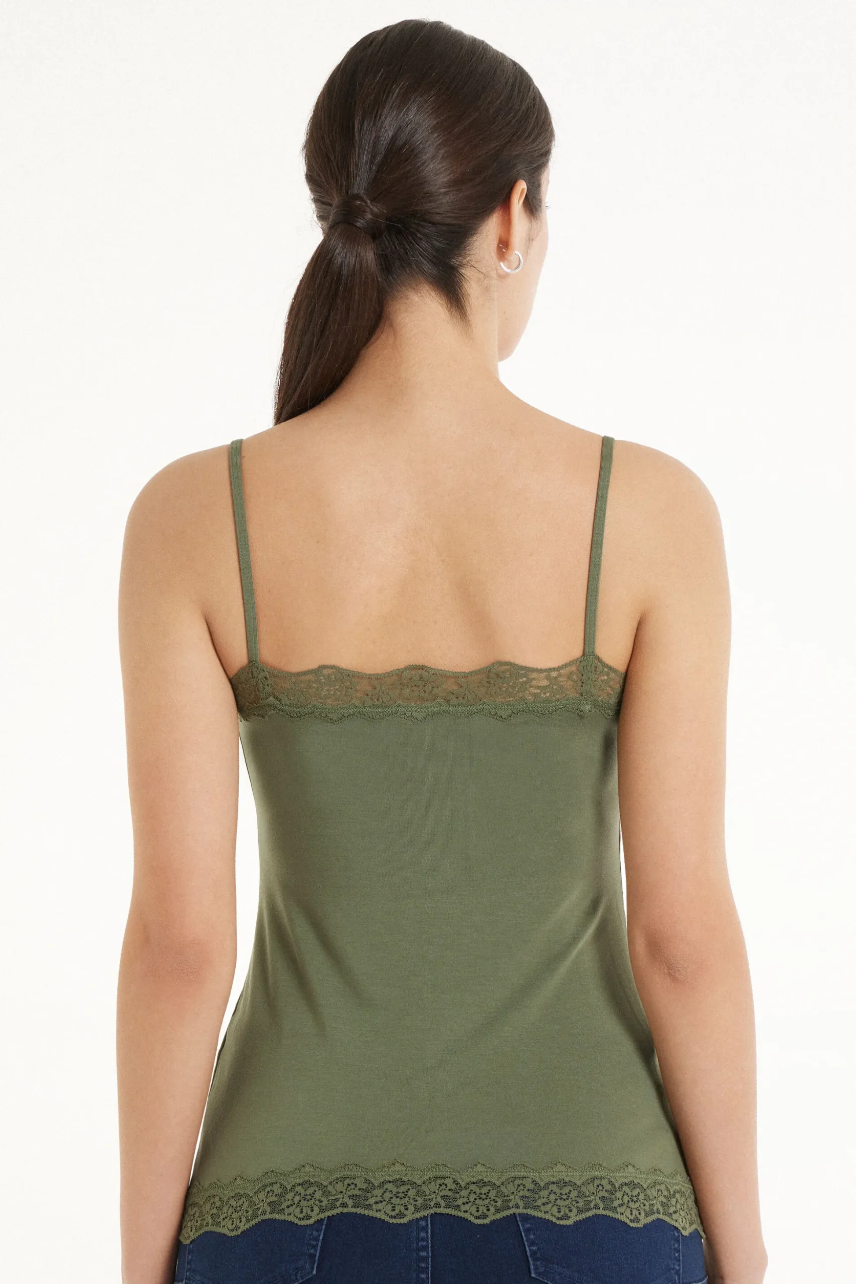 V-Neck Viscose Camisole With Lace - Tank Tops - Women | Tezenis