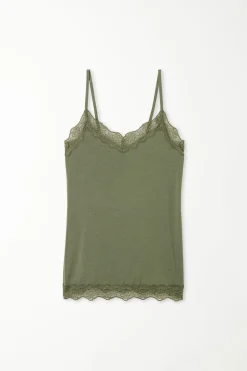 V-Neck Viscose Camisole With Lace - Tank Tops - Women | Tezenis