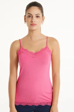 V-Neck Viscose Camisole With Lace - Tank Tops - Women | Tezenis
