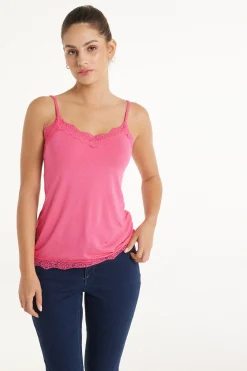 V-Neck Viscose Camisole With Lace - Tank Tops - Women | Tezenis