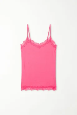 V-Neck Viscose Camisole With Lace - Tank Tops - Women | Tezenis