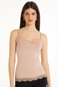 V-Neck Viscose Camisole With Lace - Tank Tops - Women | Tezenis