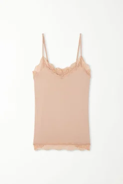 V-Neck Viscose Camisole With Lace - Tank Tops - Women | Tezenis