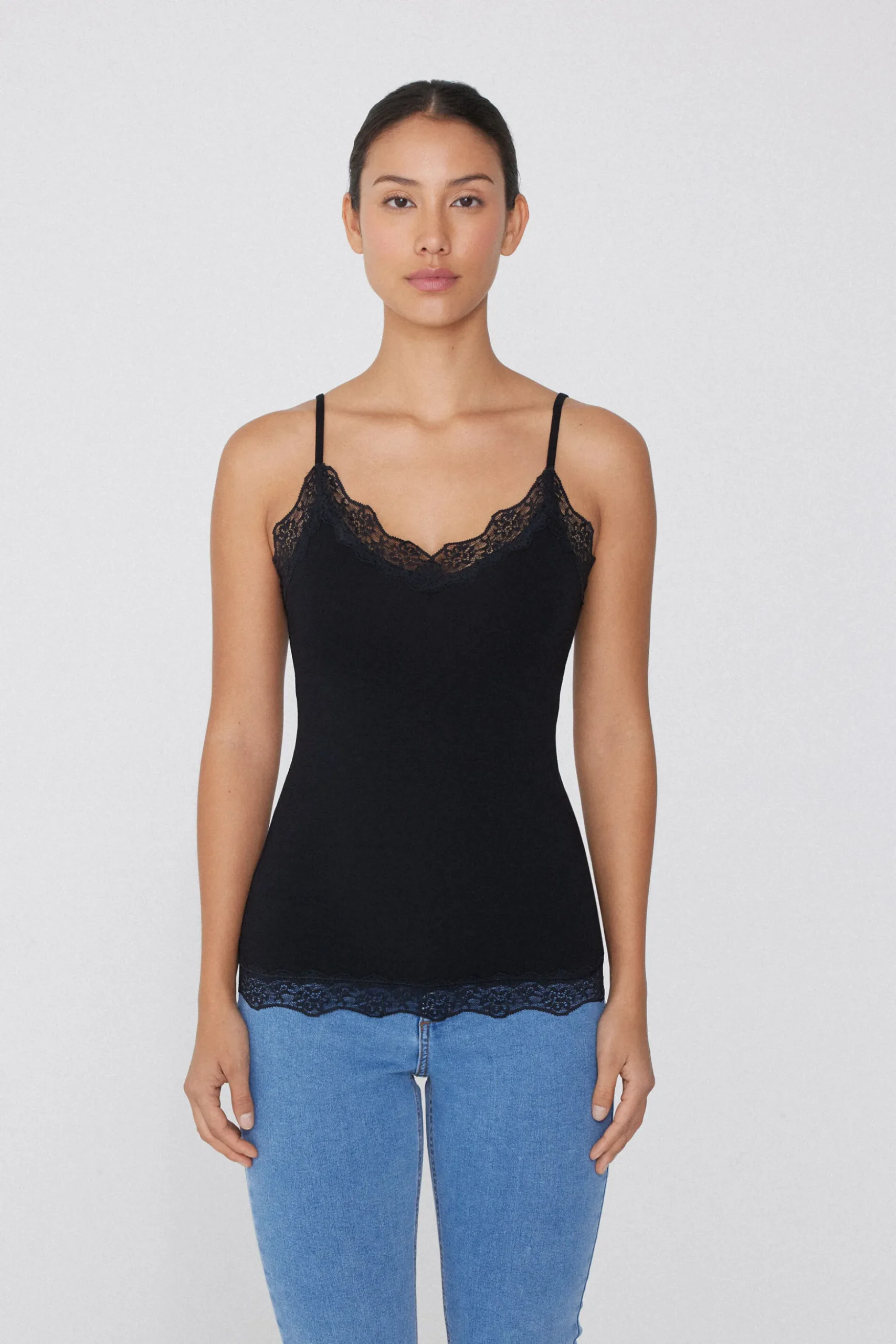 V-Neck Viscose Camisole With Lace - Tank Tops - Women | Tezenis
