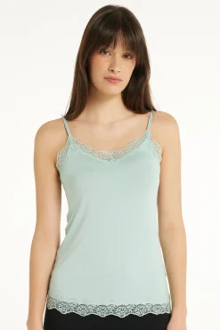 V-Neck Viscose Camisole With Lace - Tank Tops - Women | Tezenis