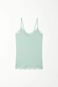 V-Neck Viscose Camisole With Lace - Tank Tops - Women | Tezenis