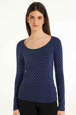 Wide Neck Long Sleeve Top In Printed Viscose - Long-Sleeved Tops - Women | Tezenis
