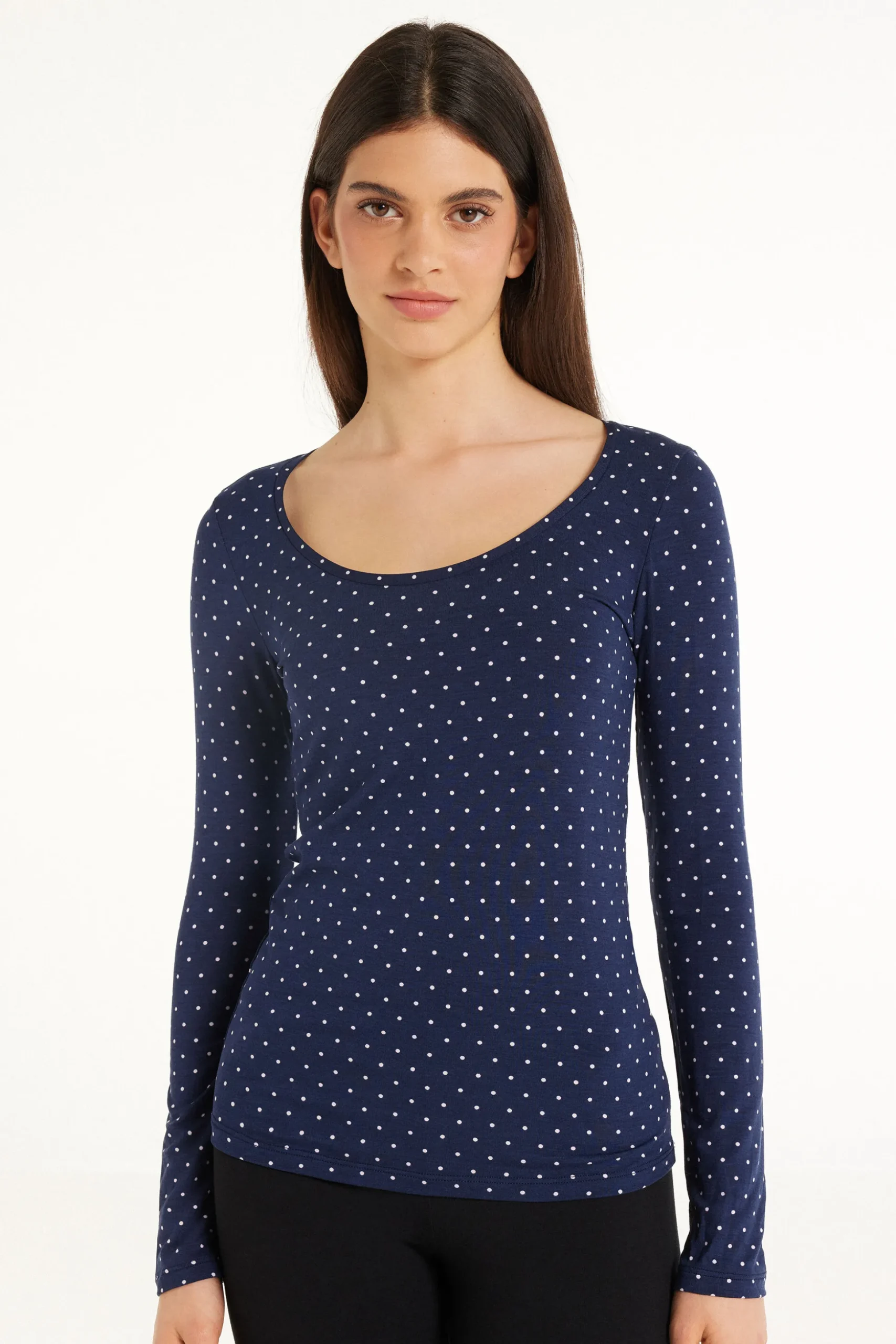Wide Neck Long Sleeve Top In Printed Viscose - Long-Sleeved Tops - Women | Tezenis