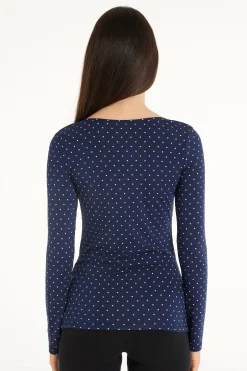 Wide Neck Long Sleeve Top In Printed Viscose - Long-Sleeved Tops - Women | Tezenis