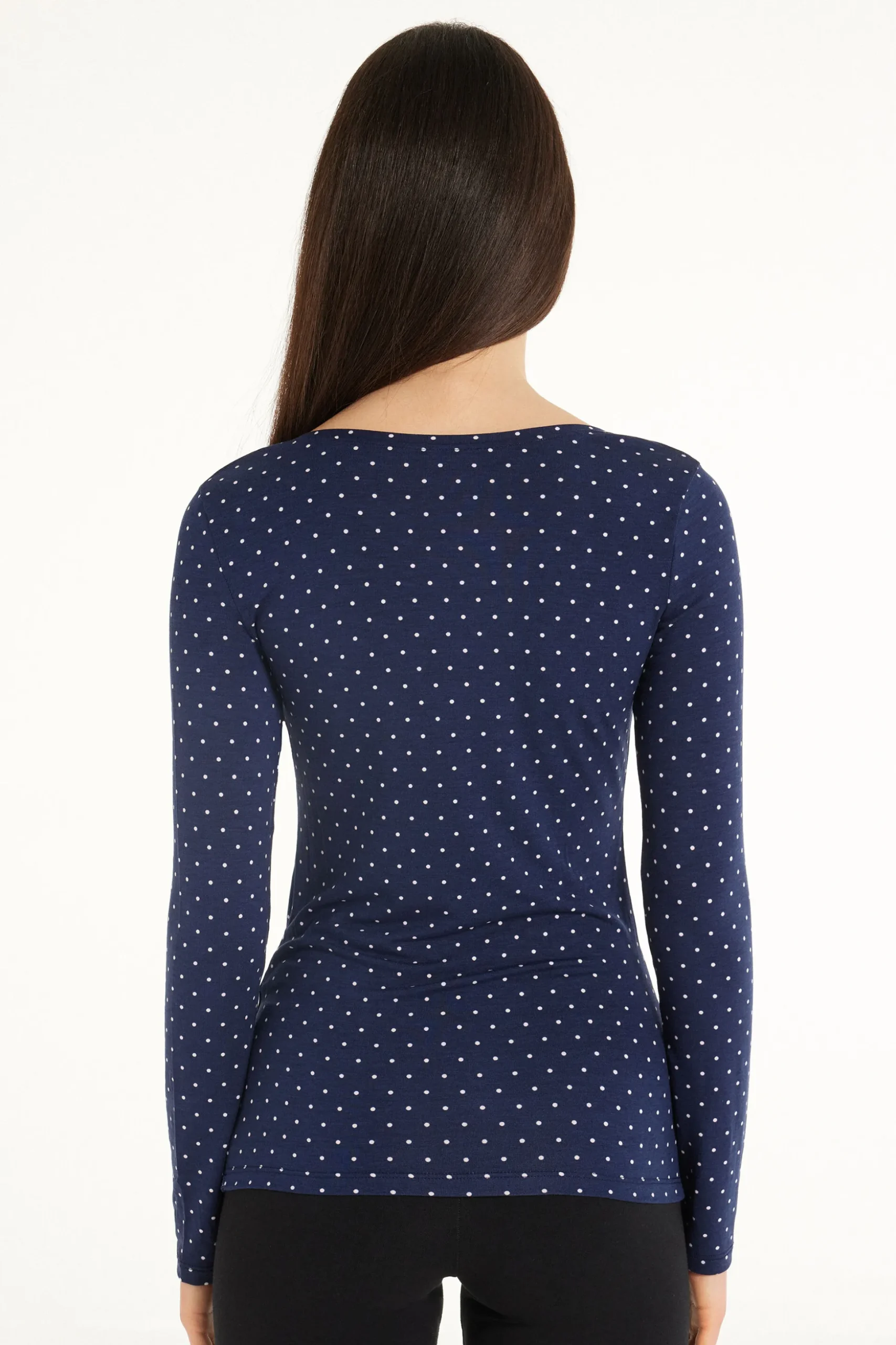 Wide Neck Long Sleeve Top In Printed Viscose - Long-Sleeved Tops - Women | Tezenis