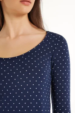 Wide Neck Long Sleeve Top In Printed Viscose - Long-Sleeved Tops - Women | Tezenis