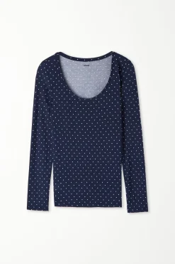 Wide Neck Long Sleeve Top In Printed Viscose - Long-Sleeved Tops - Women | Tezenis
