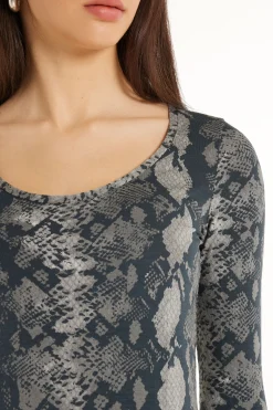 Wide Neck Long Sleeve Top In Printed Viscose - Long-Sleeved Tops - Women | Tezenis