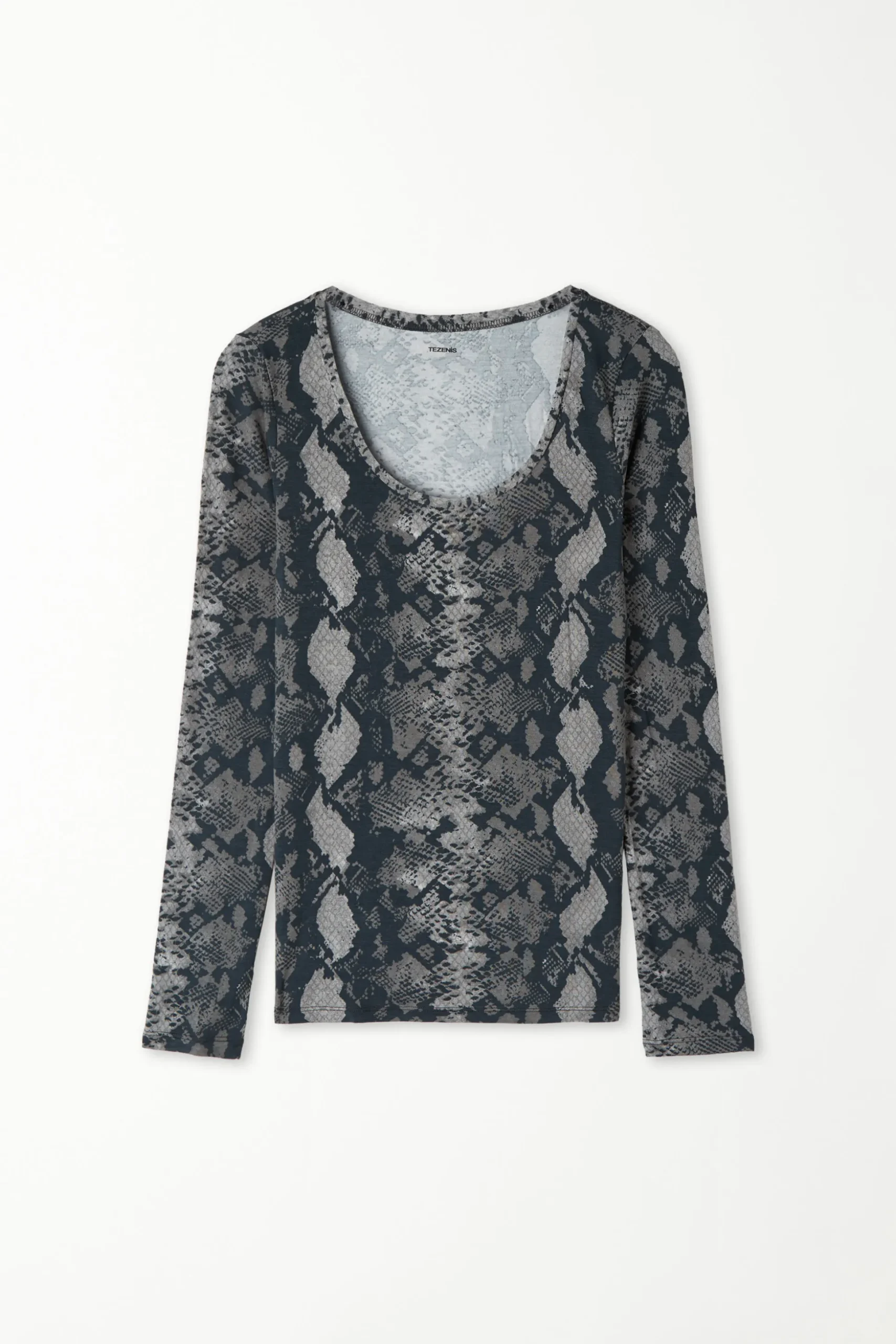 Wide Neck Long Sleeve Top In Printed Viscose - Long-Sleeved Tops - Women | Tezenis