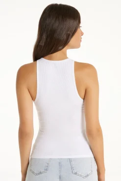 Wide-Strap Ribbed Cotton Halter Tank Top - Tank Tops - Women | Tezenis
