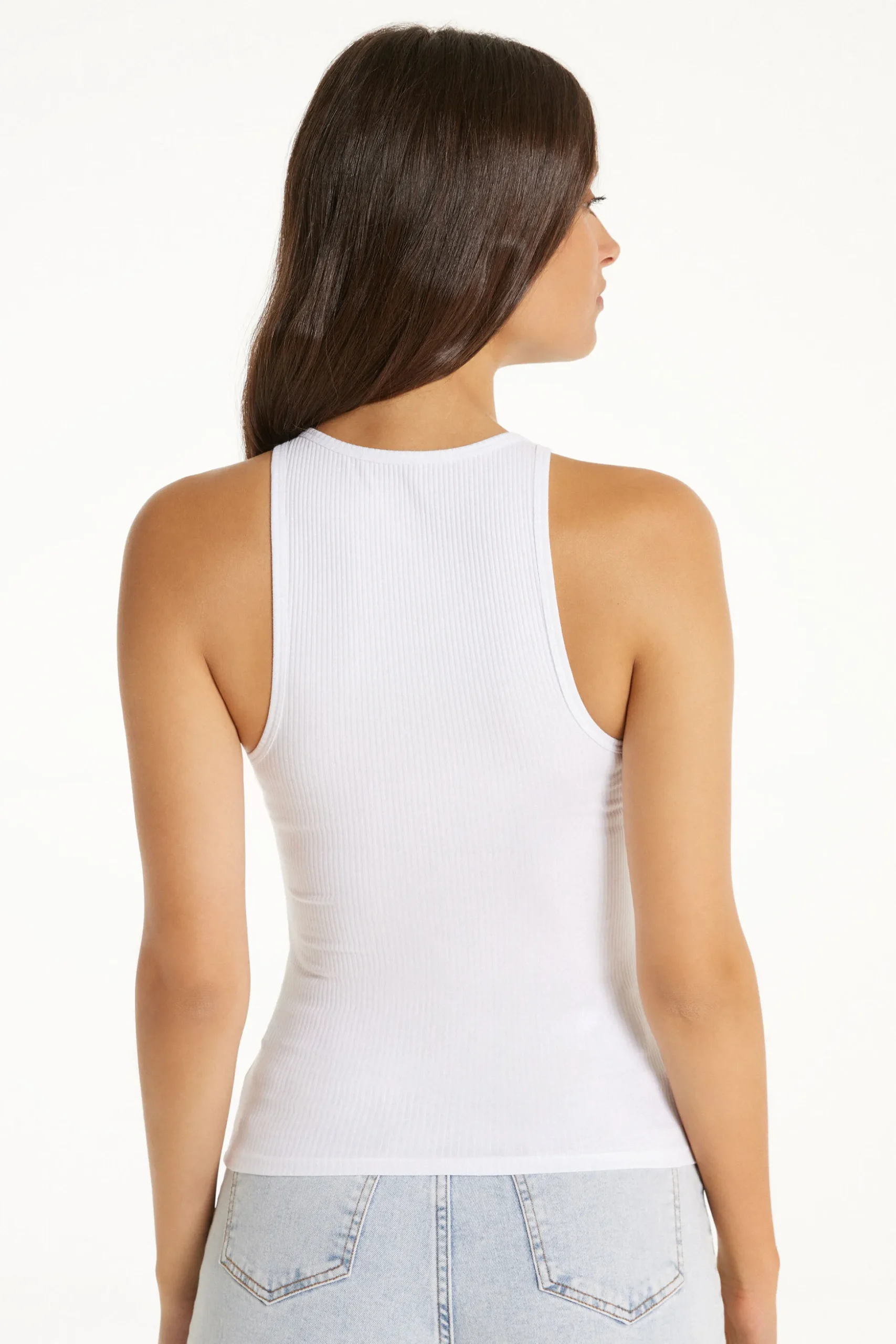 Wide-Strap Ribbed Cotton Halter Tank Top - Tank Tops - Women | Tezenis