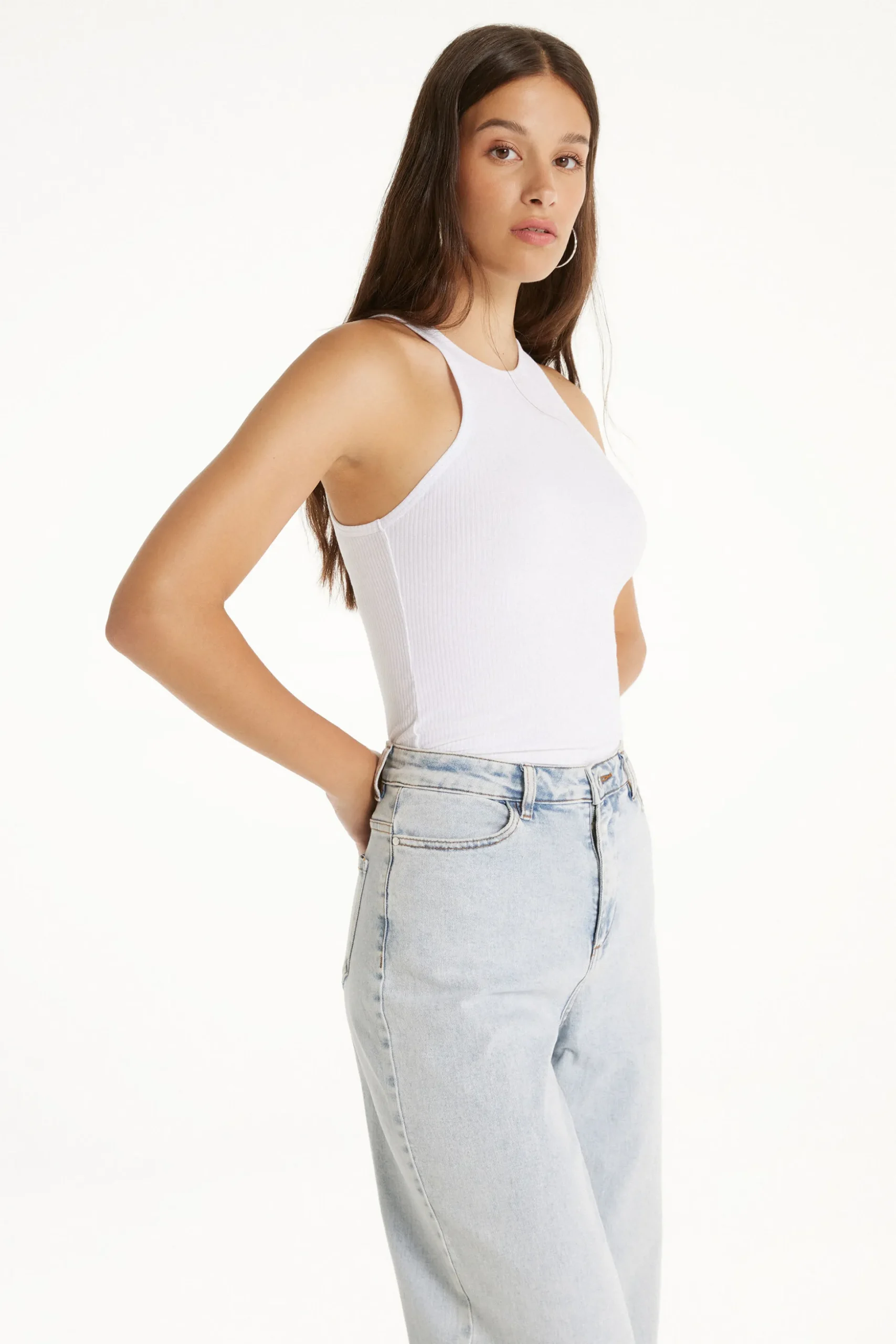 Wide-Strap Ribbed Cotton Halter Tank Top - Tank Tops - Women | Tezenis