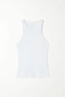 Wide-Strap Ribbed Cotton Halter Tank Top - Tank Tops - Women | Tezenis