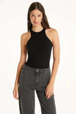 Wide-Strap Ribbed Cotton Halter Tank Top - Tank Tops - Women | Tezenis