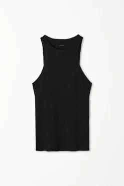 Wide-Strap Ribbed Cotton Halter Tank Top - Tank Tops - Women | Tezenis