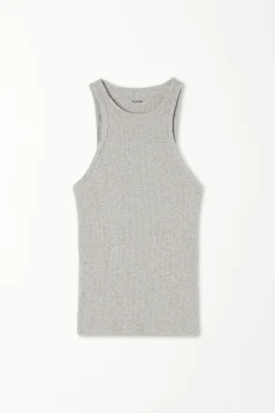 Wide-Strap Ribbed Cotton Halter Tank Top - Tank Tops - Women | Tezenis
