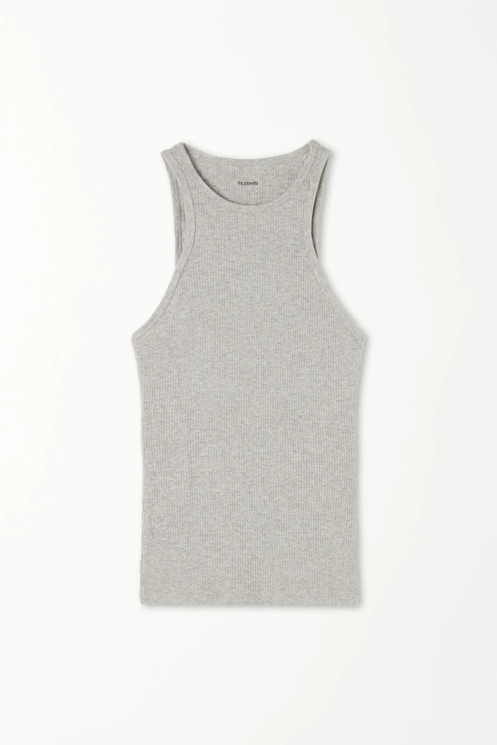 Wide-Strap Ribbed Cotton Halter Tank Top - Tank Tops - Women | Tezenis