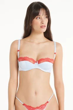 Wien Pastel Baby Satin Deep Neck Balconette Bra - Balconette - Women | Tezenis