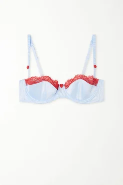 Wien Pastel Baby Satin Deep Neck Balconette Bra - Balconette - Women | Tezenis