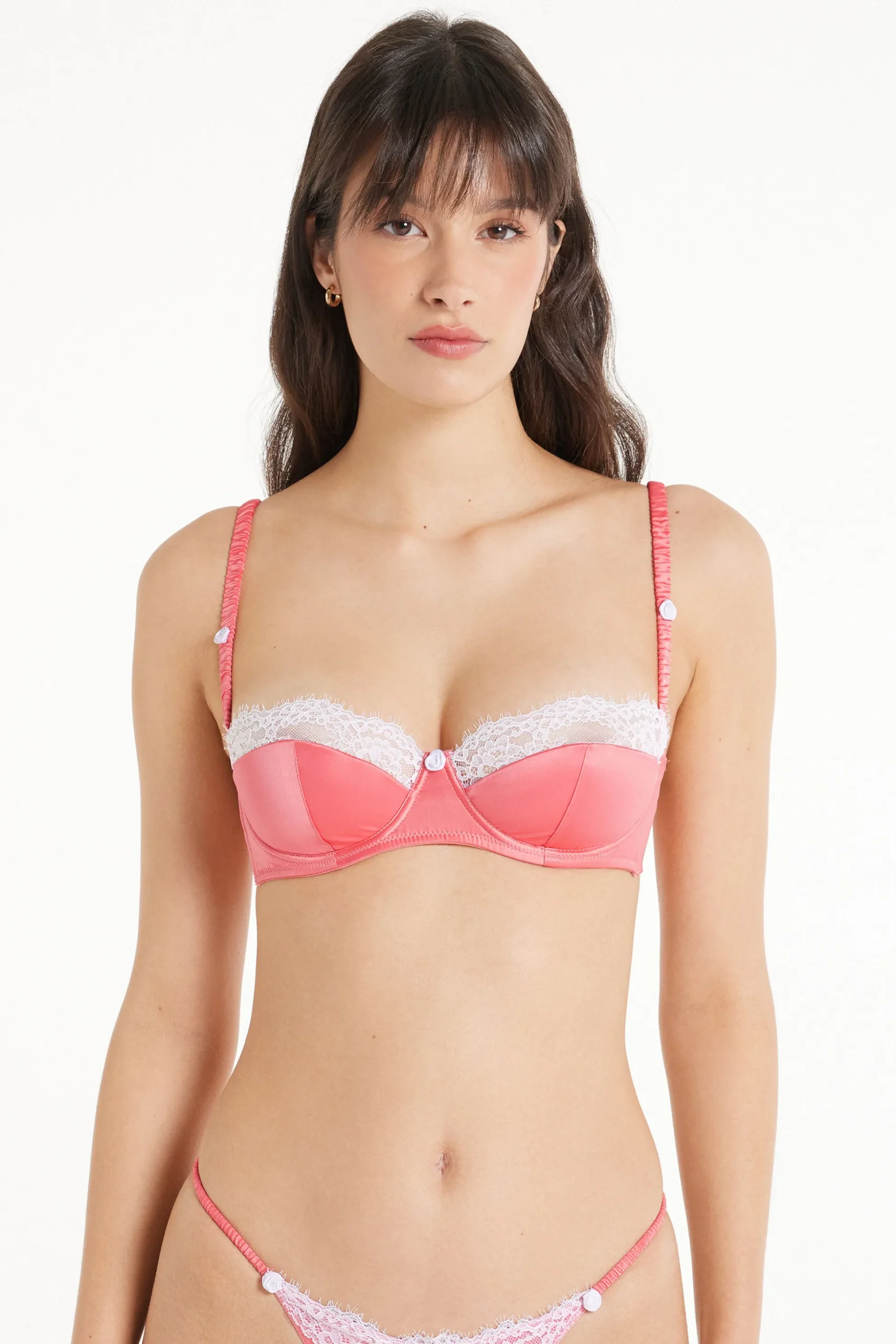 Wien Pastel Baby Satin Deep Neck Balconette Bra - Balconette - Women | Tezenis