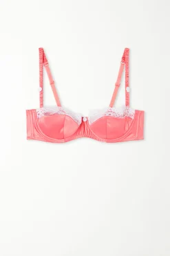 Wien Pastel Baby Satin Deep Neck Balconette Bra - Balconette - Women | Tezenis