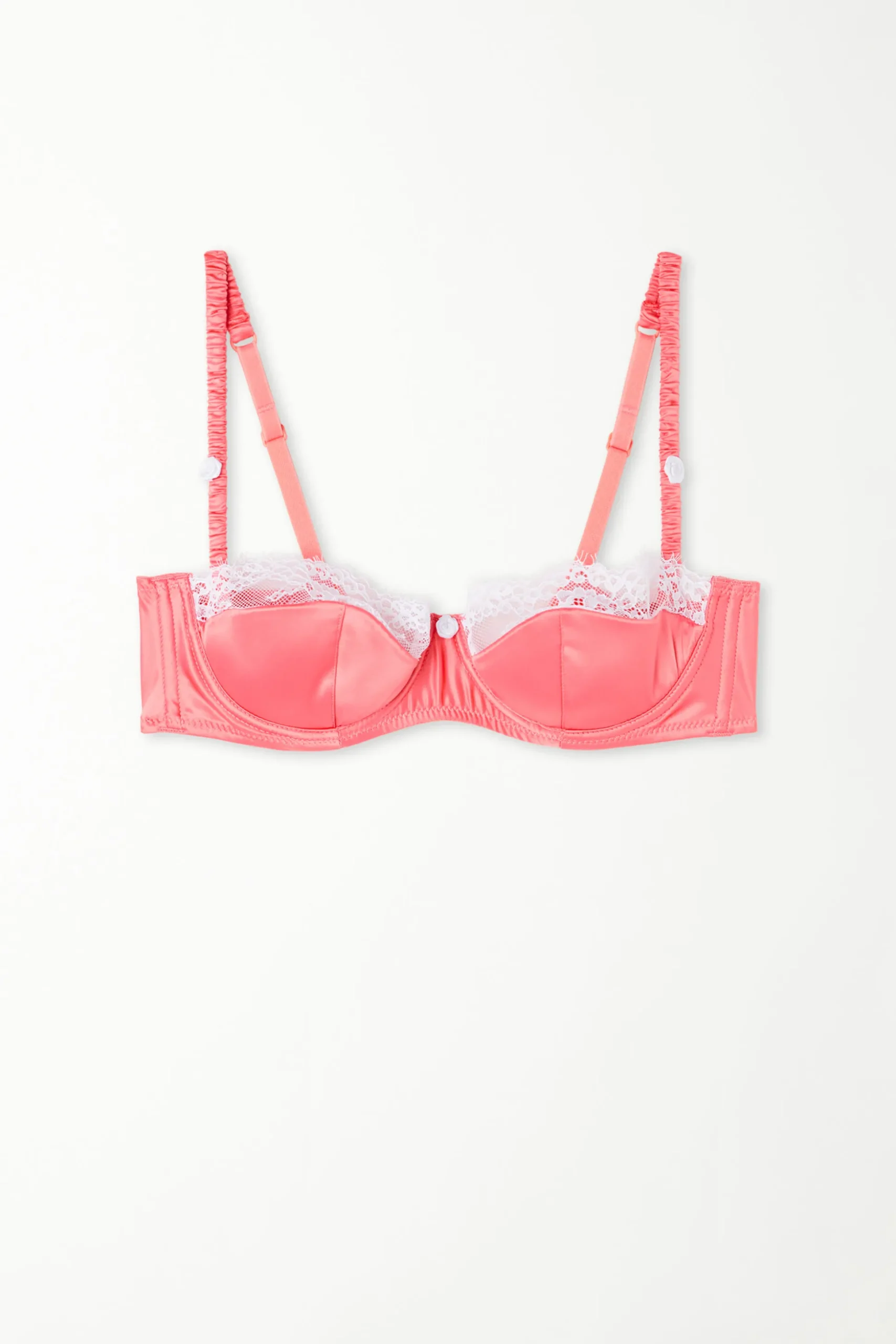Wien Pastel Baby Satin Deep Neck Balconette Bra - Balconette - Women | Tezenis
